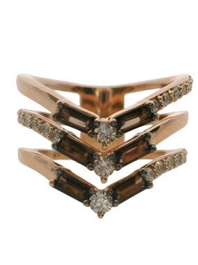 LeVian 14kt Rose Gold "Chocolate" Smoky Quartz Diamond Stacked Ring Size 7